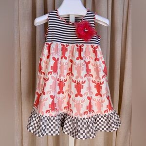 SILLY MILLY Girls Lobster & Stripe Print Fluttery Sleeveless Dress 3T NWOT
